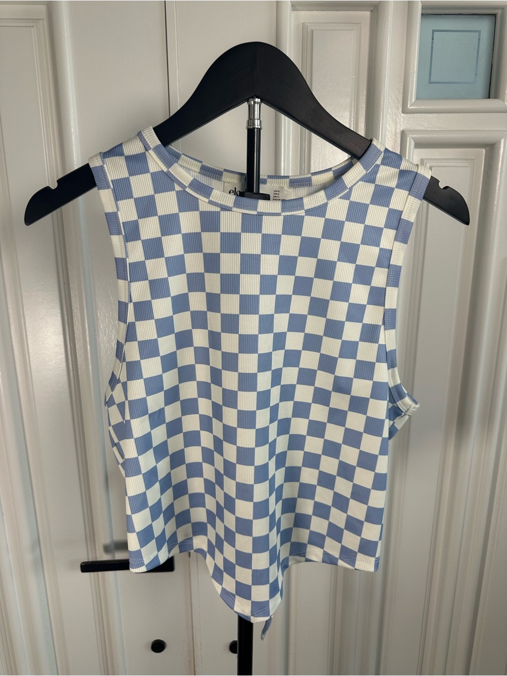 Elodie Blue and White Checkered Sleeveless Crop Top